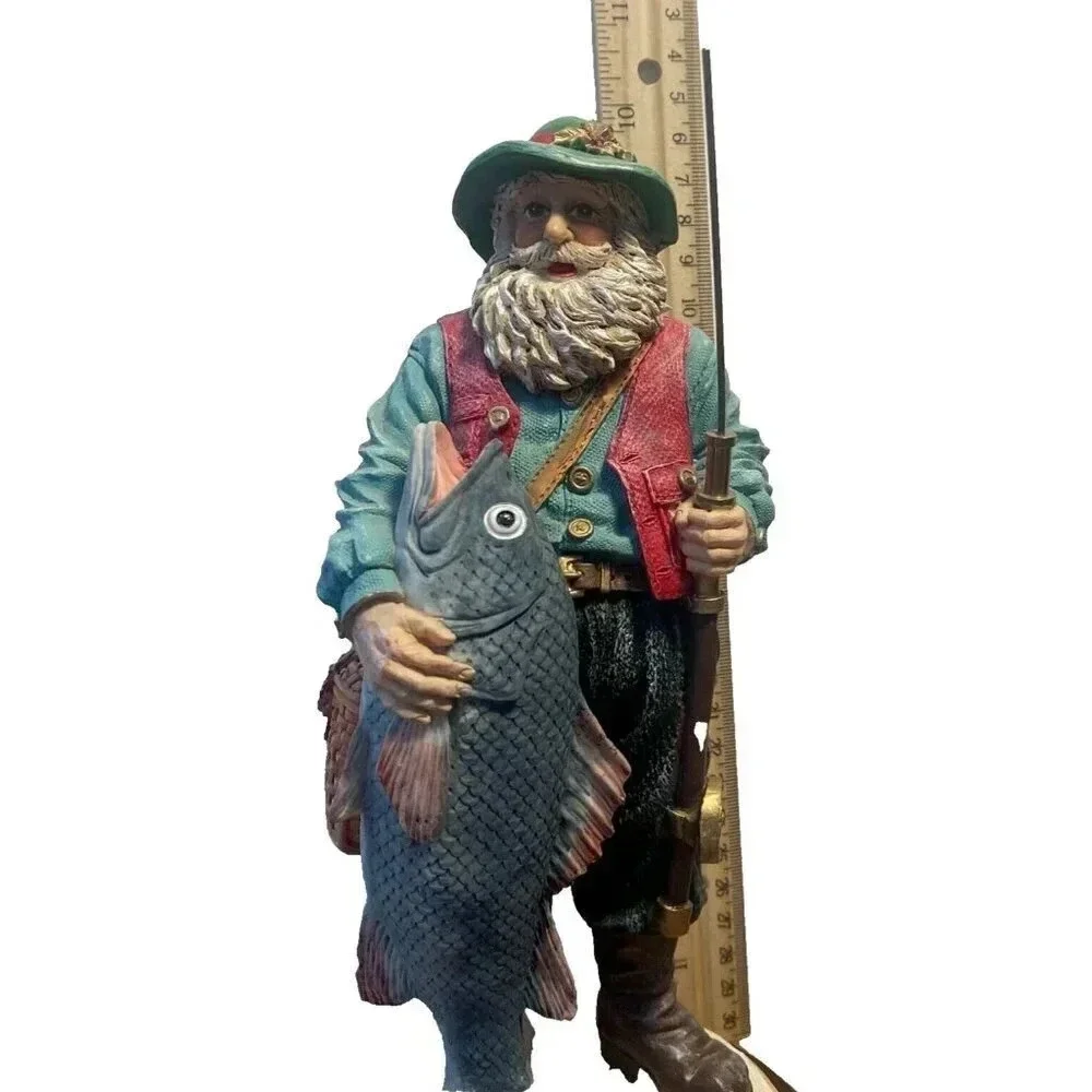 Vintage 1990's Fly Fishing Santa Jaimy 10in Resin Figurine with Big Catch - Picture 15 of 16